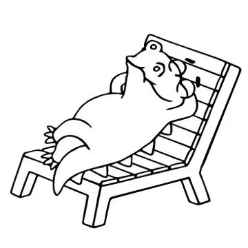 Dinosaur lays on a deck-chair. Vector illustration. Funny imaginary character Stock Illustration