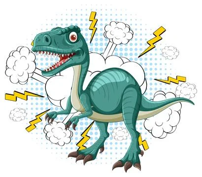 Dinosaur with Lightning and Clouds Stock Illustration
