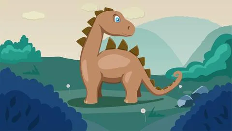 Dinosaur in a meadow surrounded by bushes Stock Illustration