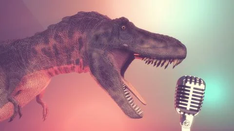 Dinosaur with a microphone old Stock Illustration