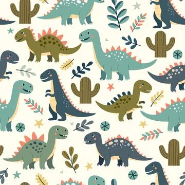 Dinosaur minimal cartoon seamless pattern background Stock Illustration