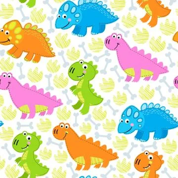 Dinosaur  multicolored vector seamless pattern. Stock Illustration