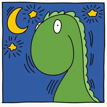 Dinosaur at night ,stylized comic book style humorist drawings Stock Illustration