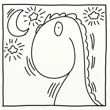 Dinosaur at night ,stylized comic book style humorist drawings Stock Illustration