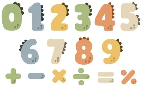 Dinosaur Numbers Set 스톡 일러스트