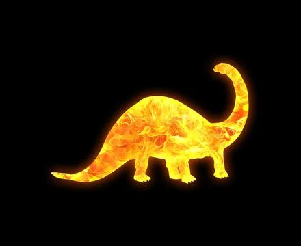 Dinosaur outline with a bright fire pattern isolated on a black background Illustrazione stock