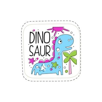 Dinosaur patch badge, cute cartoon animal sticker hand drawn vector Illustration Stock Illustration