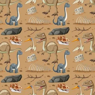 Dinosaur Pattern with Fossils Illustrazione stock