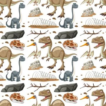Dinosaur Pattern with Fossils Illustrazione stock