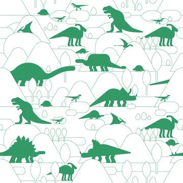 Dinosaur pattern seamless. Dino background. Dinosaurs and ancient landscape t Stock Illustration