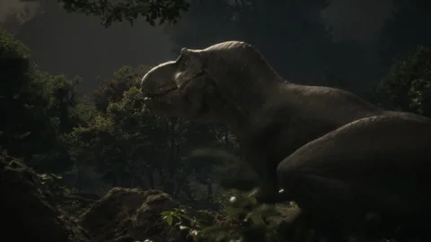Dinosaur roaming through a lush green prehistoric forest Video stock 295172016