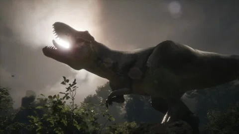 Dinosaur roaring with dramatic sunlight in the background Stock Footage 295148748