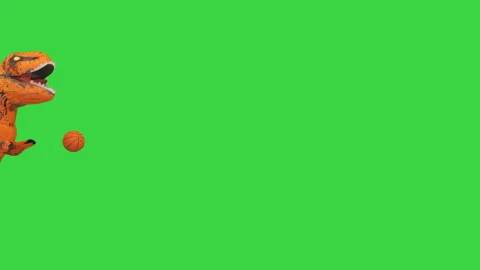 Dinosaur running after a ball on a Green Screen, Chroma Key. Stock Footage 157286877