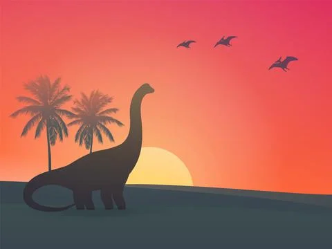 Dinosaur, sauropod at sunset vector illustration Stock Illustration