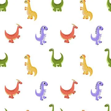 Dinosaur seamless pattern. Funny dino. Vector, flat Stock Illustration