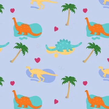 Dinosaur seamless vector pattern. Dinosaur with palm tree イラスト素材