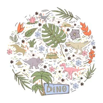 Dinosaur set isolated on a white Stock Illustration