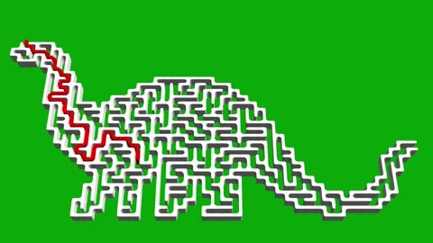 Dinosaur shaped 3d maze with solution path on green screen background Stock Footage 317867180