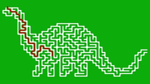 Dinosaur shaped maze with solutin path on green screen background Stock Footage 319541430