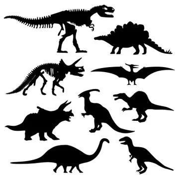 Dinosaur Silhouette Prehistoric Skeleton Bone Stock Illustration