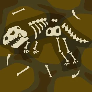 Dinosaur skeleton. Archeology and excavations. Cartoon dino illustration. Stock Illustration