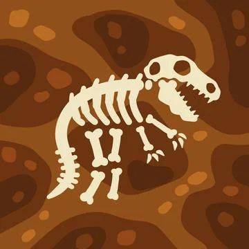 Dinosaur skeleton. Bones of a prehistoric lizard. Archeology and excavations. Stock Illustration