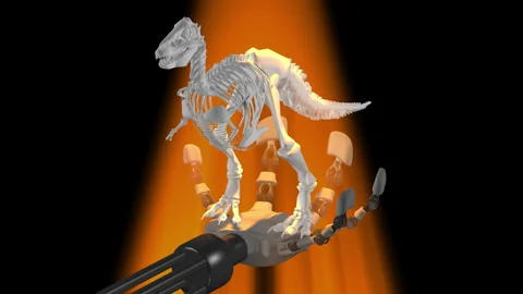 Dinosaur skeleton in robot hand Stock-Footage 331803708