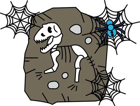 Dinosaur skeleton sits on rocky surface Stock Illustration