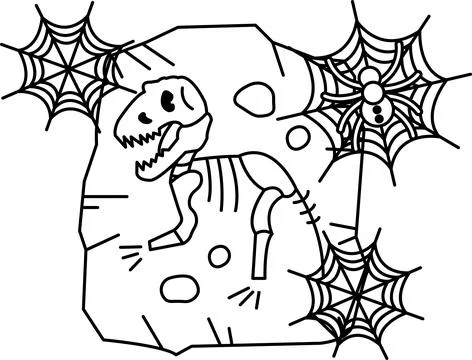 Dinosaur skeleton sits on rocky surface Stock Illustration
