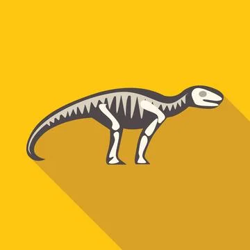 Dinosaur skeleton standing on yellow background with long shadow Stock Illustration