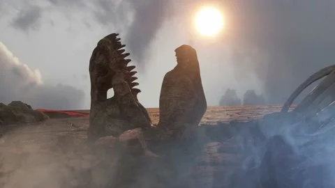 Dinosaur skeletons after extinction 3d render Stock Footage 163884638