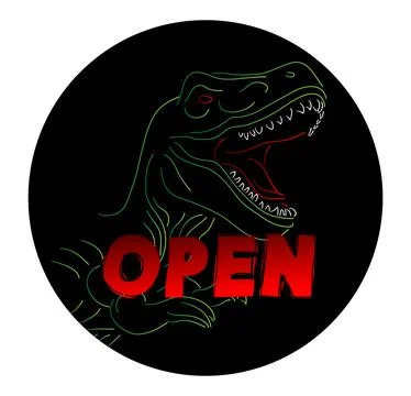 Dinosaur with speech bubble saying Open word. Tyrannosaurus Rex with thoughts Stock Illustration