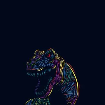 The dinosaur t rex line pop art potrait colorful logo with dark background Stock Illustration