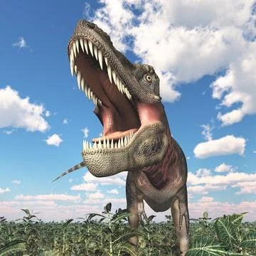 Dinosaur Tarbosaurus in a landscape Stock Illustration