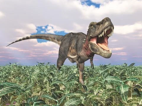 Dinosaur Tarbosaurus in a landscape Stock Illustration