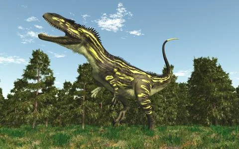 Dinosaur Torvosaurus in a forest Illustrazione stock