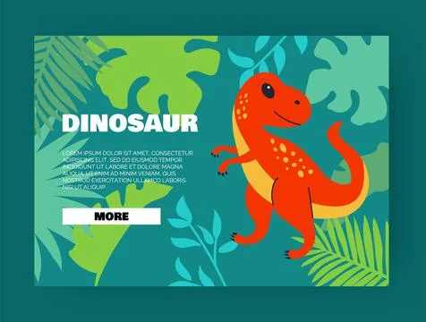 Dinosaur web page. Banner with copy space for text. Colorful dino and tropical Stock Illustration