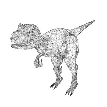 Dinosaur wireframe from black lines isolated on white background. 3D. Vector Stock Illustration