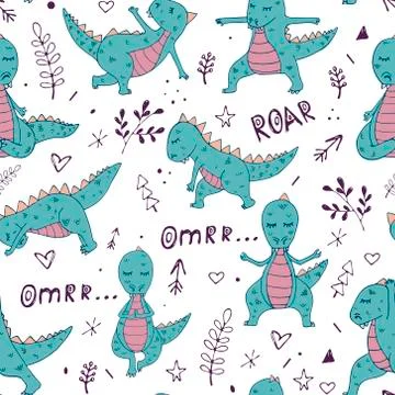 Dinosaur Yoga pattern Stock Illustration