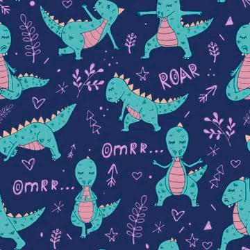 Dinosaur Yoga pattern Stock Illustration