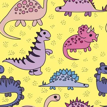 Dinosaurs in doodle style. Seamless pattern with dinosaurs. Stock Illustration