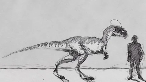 Dinosaurs Evolution Timeline in Pencil Drawing Style - Dinosaur Vs Man Size 스톡 동영상 308460957