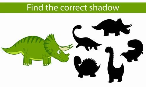 Dinosaurs. Find the correct shadow. Educational game. Vector cartoon Stock Illustration