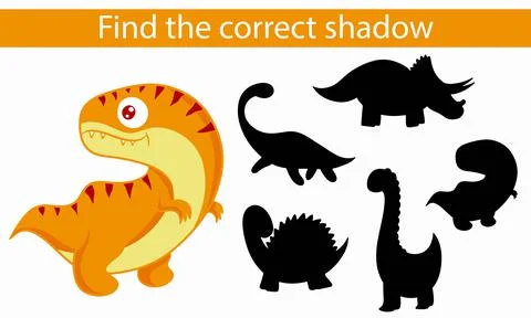 Dinosaurs. Find the correct shadow. Educational game. Vector cartoon 库存插图
