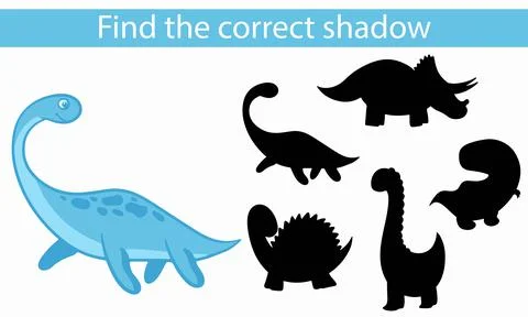 Dinosaurs. Find the correct shadow. Educational game. Vector cartoon Stock Illustration