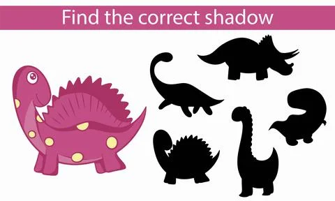 Dinosaurs. Find the correct shadow. Educational game. Vector cartoon 库存插图