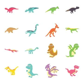 Dinosaurs Flat Icons Pack Stock Illustration