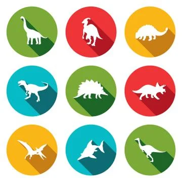 Dinosaurs flat icons set Illustrazione stock