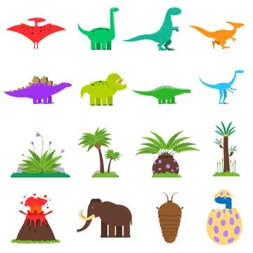 Dinosaurs Flat Set Illustrazione stock