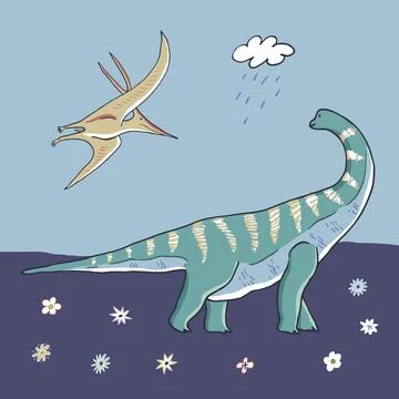 Dinosaurs with flowers vector print Illustrazione stock